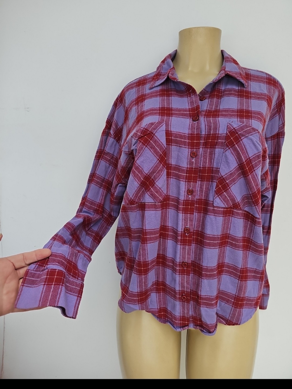 Forever 21 Lavender & Wine Plaid Button-Down Shirt